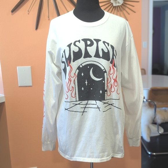 Bailey Sarian Large White Cotton Shirt Suspish YouTube Merch Make-up & Murder - Picture 2 of 7